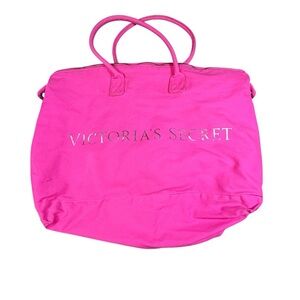 Victoria's Secret Neon Hot Pink Tote Large Duffle Bag Weekender Travel RARE
